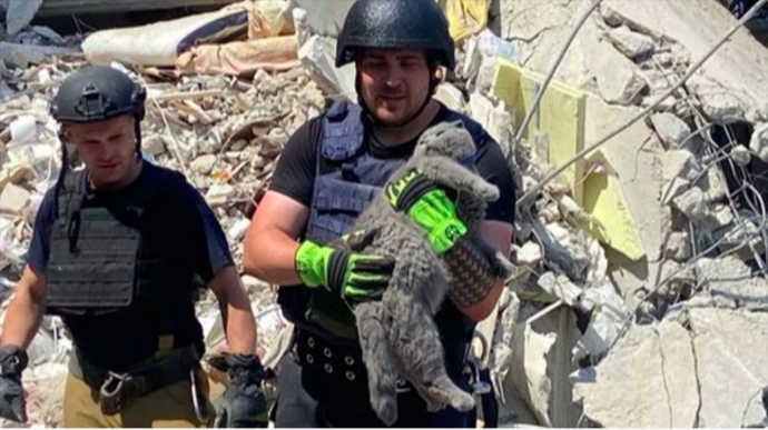 Сat who saved its owner's life before missile strike rescued from rubble of apartment building in Myrnohrad