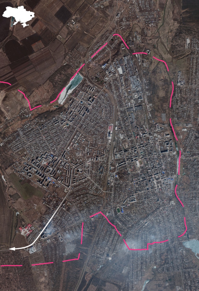 Супутникове фото Бахмута за 6 березня